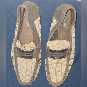 Calvin Klein Brown Logo Slip-On Loafers Suede And Canvas Size 11